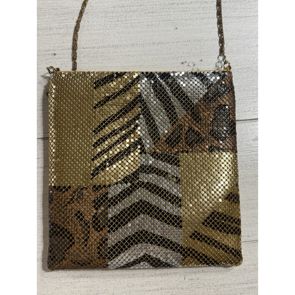Vintage Gold Savannah Animal Print Zebra Leopard Metal Mesh Crossbody Purse